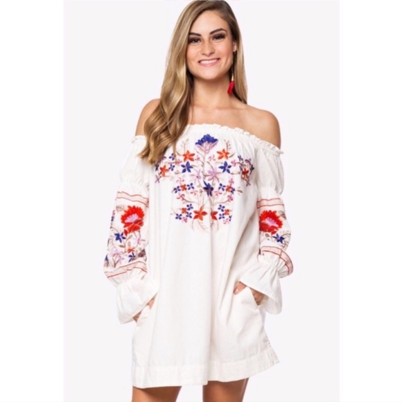 Free People Fleur Du Jour Cream Embroidered Dress. - Picture 3 of 7